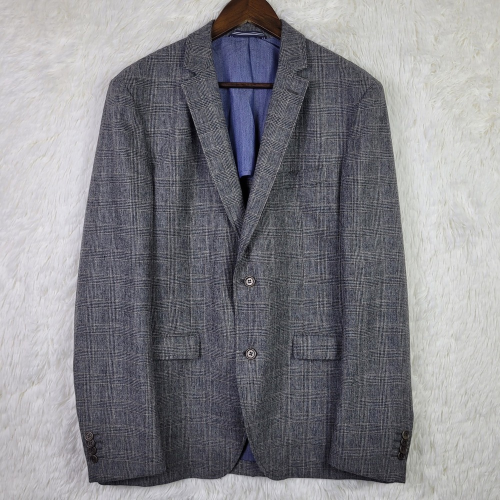 Emile Lafaurie Mens Grey Glen Plaid Wool Blend Blazer Jacket Size 42R Academia